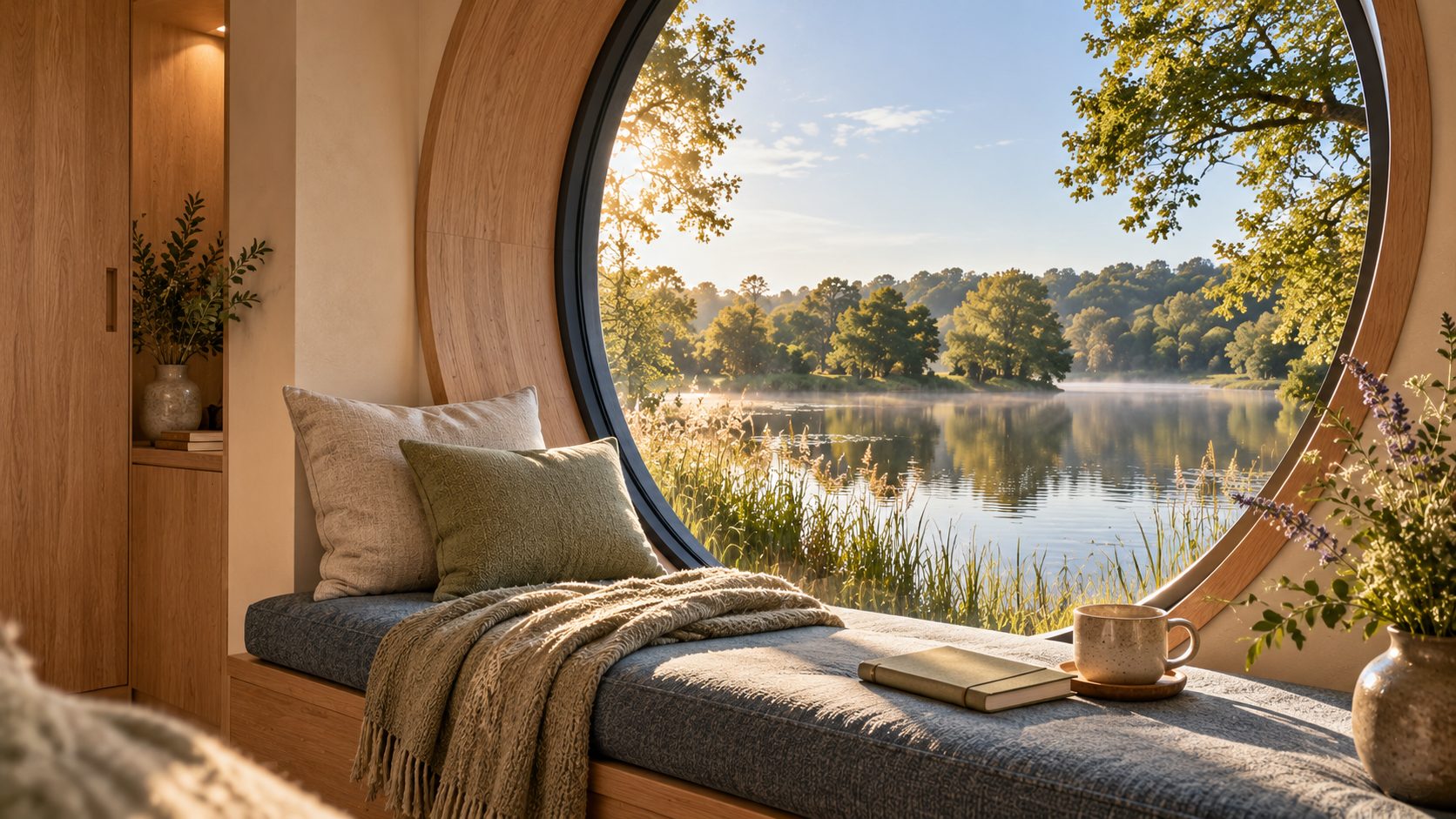Circular window looking over the lake